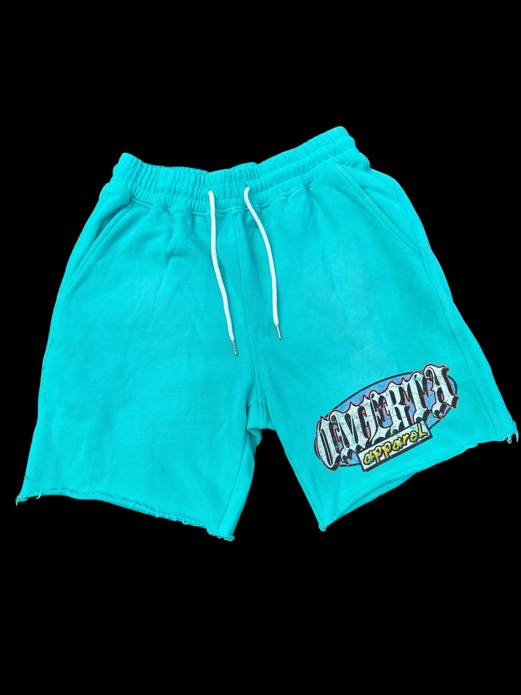 Omerta Teal Acid Wash Shorts